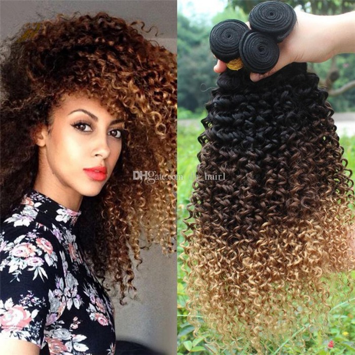 Dark Roots Ombre Caribbean Kinky Curly Virgin Hair Weaves 8
