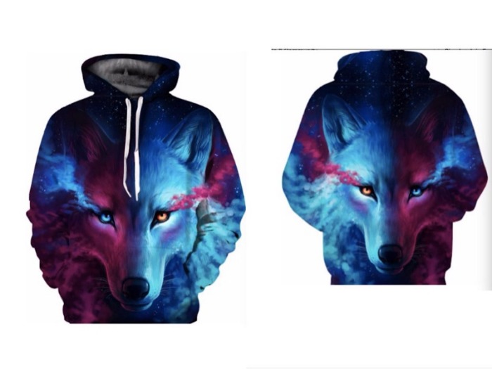 3d wolf print hoodie