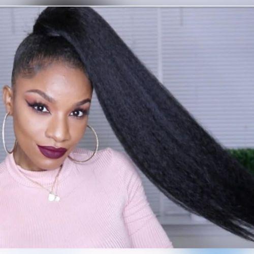 natural looking kinky straight wrap around ponytail hair extension- black |  