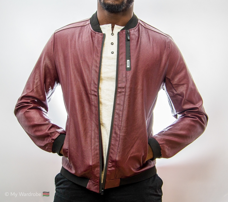 maroon leather bomber jacket