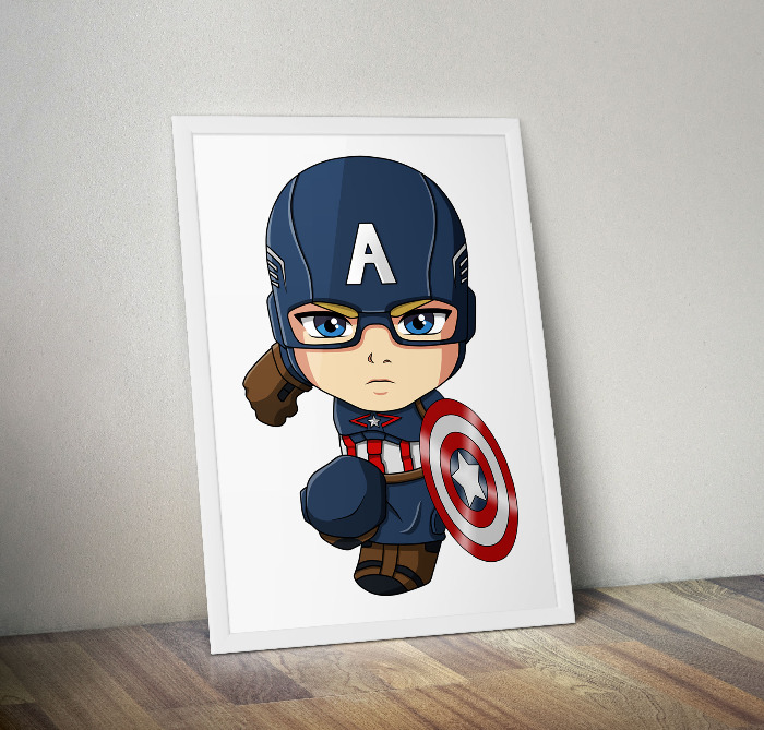 Captain America Cartoon Character Poster for Kids Room Decor 