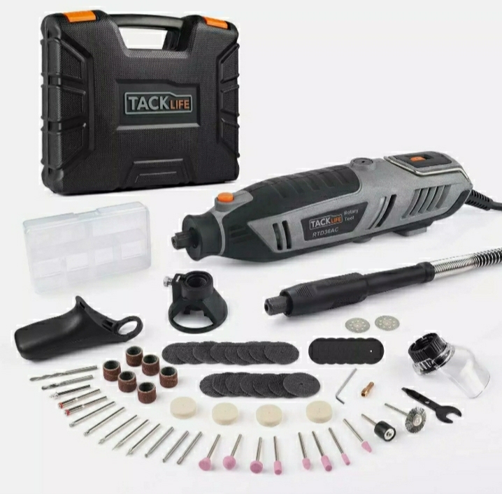 63 Accessories Carrying Case Rotary Tool Kit 1.8 Amp Multi-Functional for Around-The-House and Crafting Projects 3 Attachments Variable Speed with Upgraded Flex Shaft RTD36AC TACKLIFE 