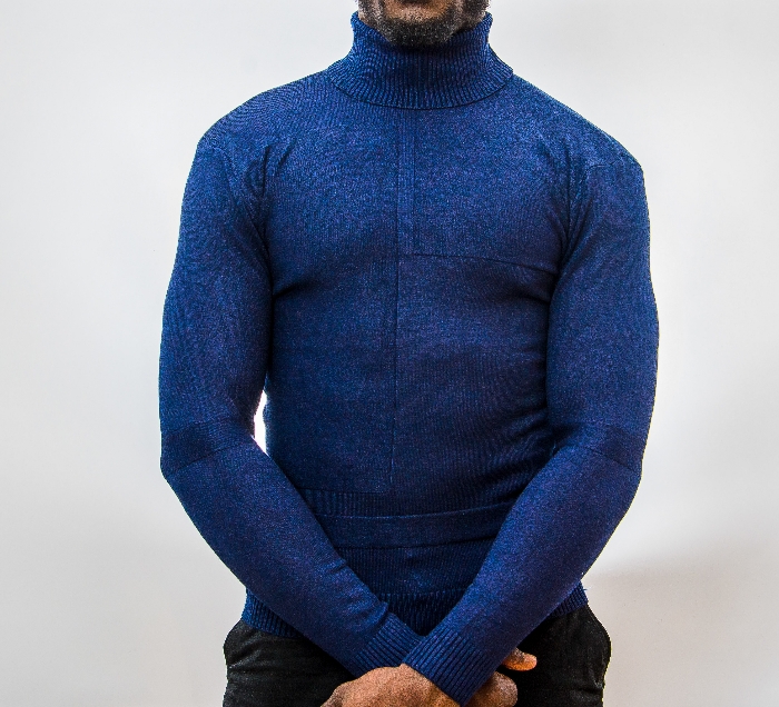 navy blue polo neck sweater