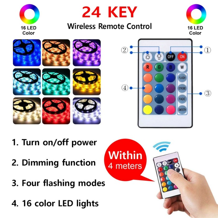 Home Furniture Diy Led Strip Lights 5050 Rgb Colour Changing Tape Tv Under Cabinet Kitchen Lighting Seasonal Decorations